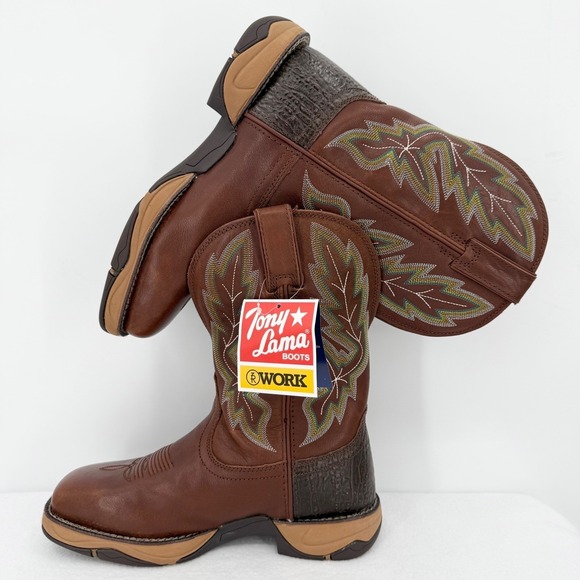 Tony Lama Work Men's Brown Leather Waterproof Steel Toe 3R Work Boots Sz 9D NWOB - Picture 10 of 14